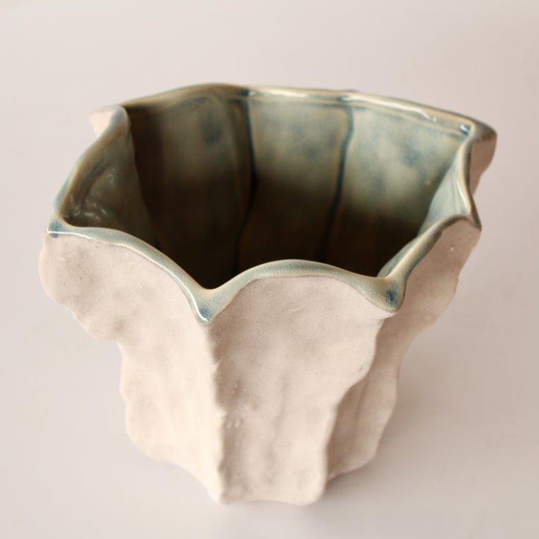 Ceramic Fluted Vase Green Inside